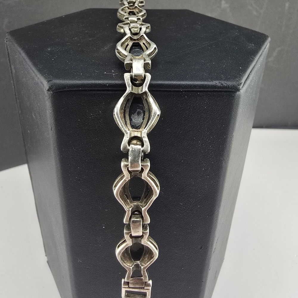 Vintage Estate Link Bracelet Sterling Silver Black Marcasite READ 7.5in - Picture 2 of 15